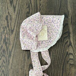The Beaufort Bonnet Company Pink Floral Baby Bonnet with White Lace Trim